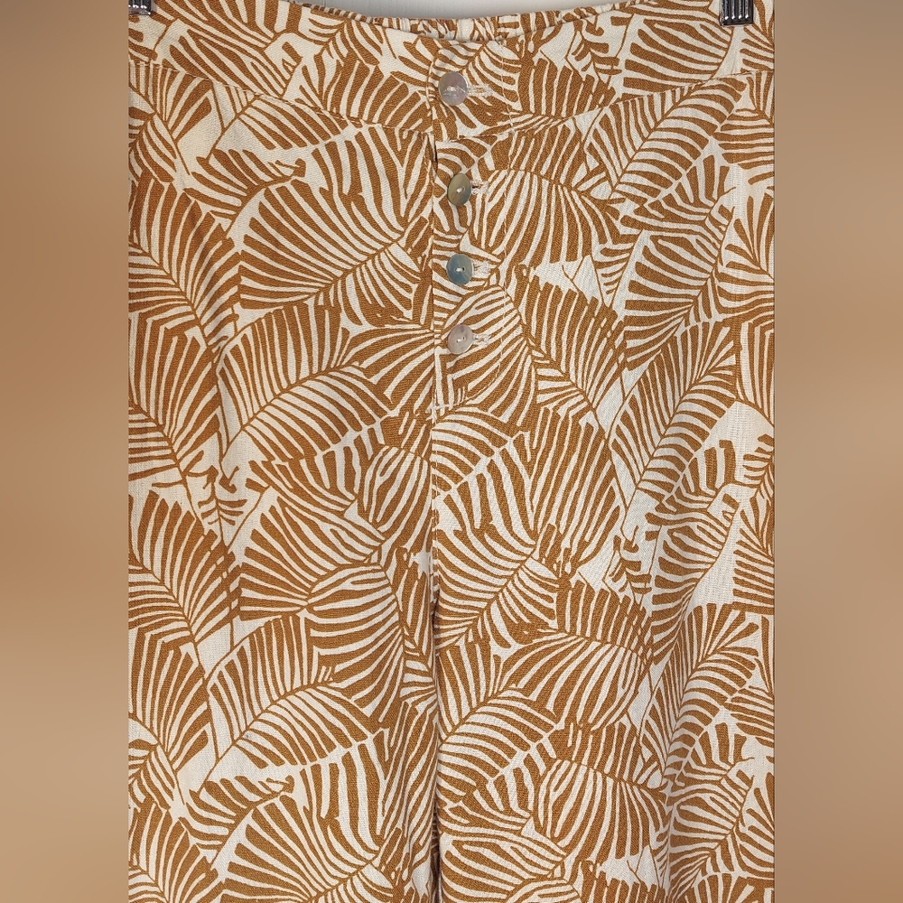 Marc New York Wide Leg Linen Leaf Print Pants Size Medium Button Front Palazzo - Picture 2 of 12
